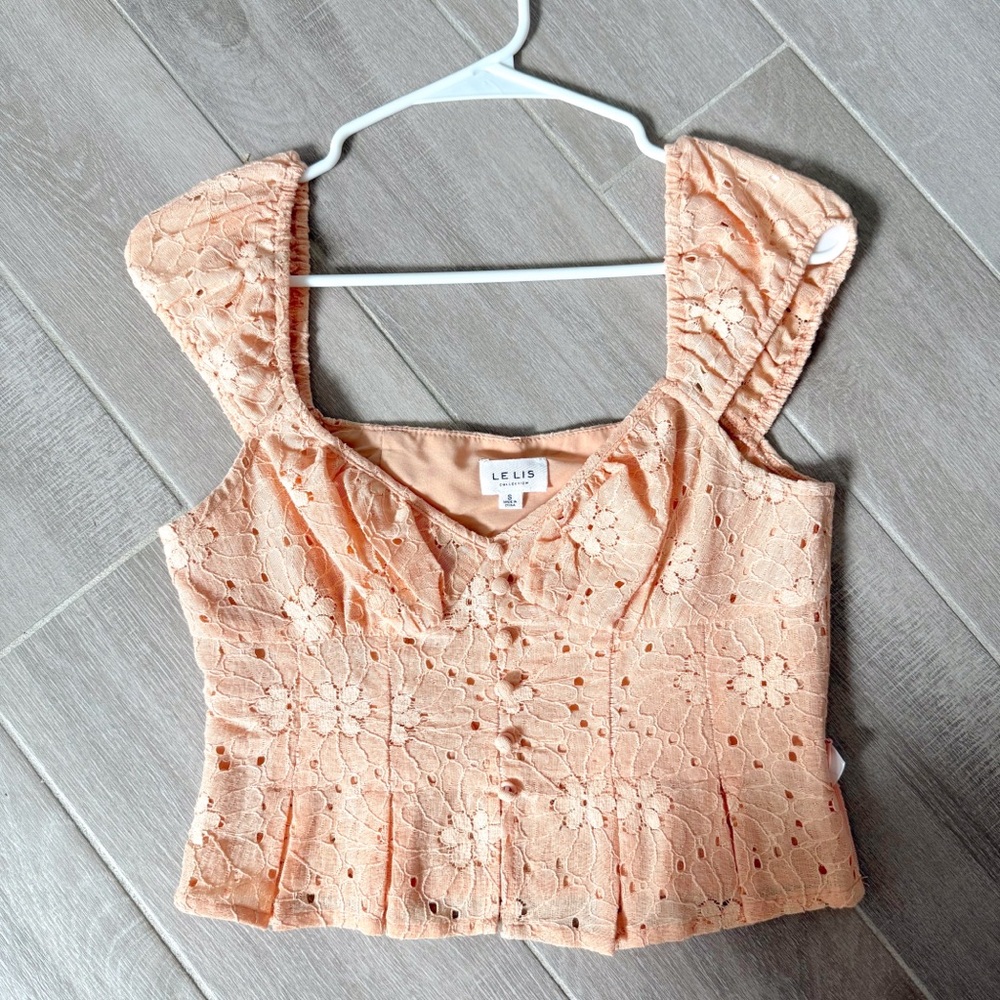 Le Lis Orange Pink Ruffled Cap Sleeve Blouse